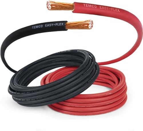 TEMCo WC0455-40' (20' Blk, 20' Red) 2 Gauge AWG Welding Lead & Car Battery Cable Copper Wire Black + RED | Made in USA