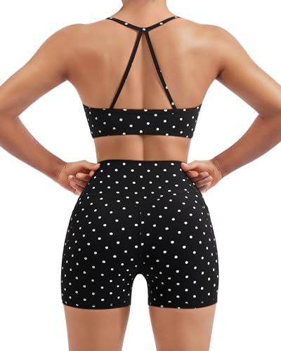 SUUKSESS Women 2 Piece Workout Sets Padded Halter Sports Bras High Waisted Biker Shorts with Pockets