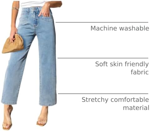 Sidefeel Women's Straight Leg Jeans High Waisted Stretchy Jeans Zimbaplatinum Wide Leg Ankle Denim Pants with Pockets