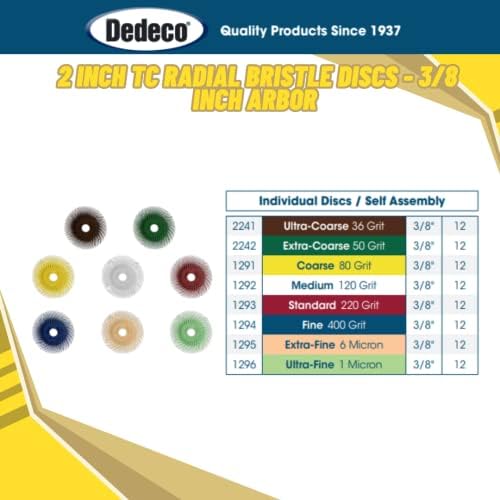 Dedeco Sunburst Radial Bristle Discs 12-Pack - 2" Curved - 3/8" Arbor - Yellow 80 Grit (Coarse) - Aluminum Oxide for Polishing & Finishing