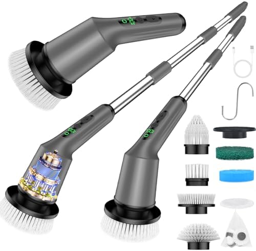 Electric Spin Scrubber for Bathroom, Shower Scrubber with Long Handle
