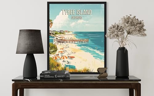 Tybee Island Beach Georgia Unframed Wall Art Print Poster, US Vintage Retro Beach Scenery Posters Prints for Restroom Home Picture Painting Artwork Gallery 219 (Tybee Island Beach Georgia, 20"L x 16"W, Unframed)