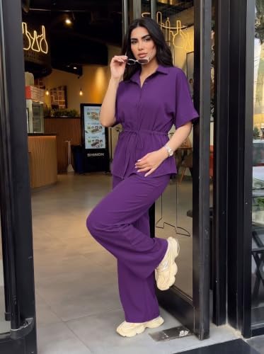 Two Piece Sets for Women Dressy Shirt Top Flared Pants Business Pantsuits