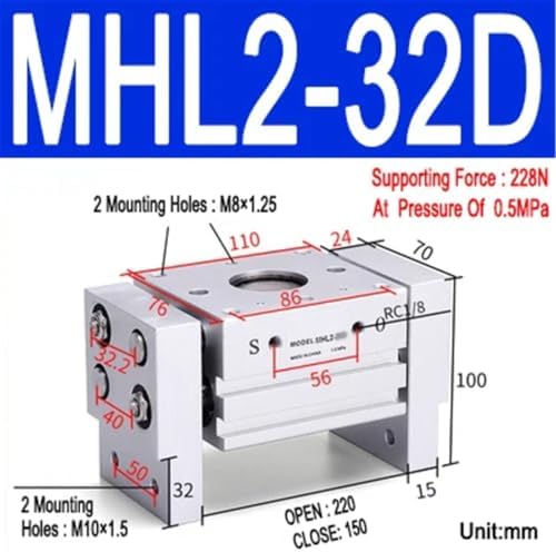 1pcs MHL2 10D 16D 20D 25D 32D 40D 1 2 Pneumatic Gripper Wide Type Air Parallel Cylinder Al Clamps Replacement T Bore 10-40mm(MHL2-32D)