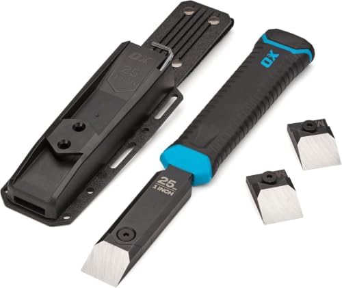 OX Pro 1" Replaceable Tip Wood Chisel with Sheath - Full Tang, Extra Tips