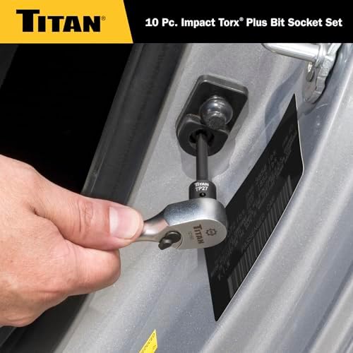 Titan 49008 10-Piece Impact Torx Plus Bit Socket Set, Sizes TP10 thru TP50, S2 and 6150 Alloy Steel, Extra-long Design for Greater Reach and Access, Metal Storage Rail