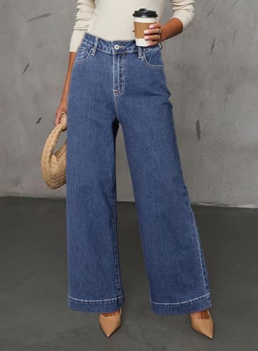Dokotoo Women's Casual High Waisted Jeans Stretch Wide Leg Loose Denim Pant