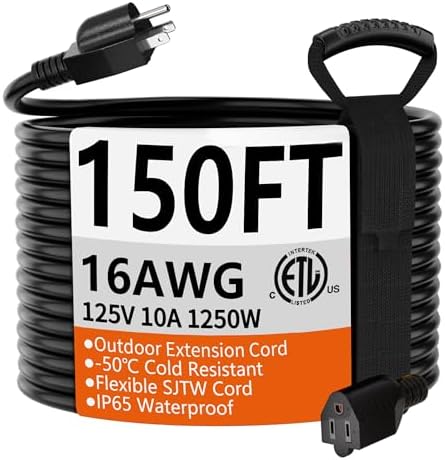 HUANCHAIN Black Extension Cord 150 FT, 16 Gauge, Outdoor Electric Cable