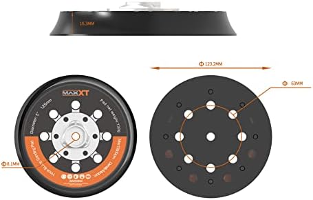 MAXXT 5" Hook & Loop DA Sander Backing Plate Pad 30 Sandpaper, Dual-Action Random Orbital Sanding Pad - Low Profile Edge, Medium Density - for MAXXT Brushless Orbit Sander R7303