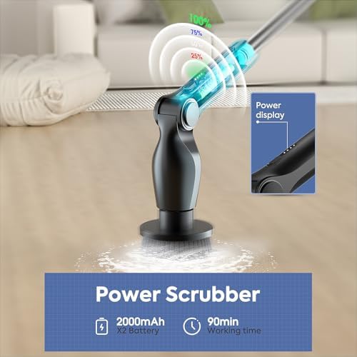 9-in-1 Electric Spin Scrubber with 9 Brush Heads Cordless Cleaning Brush Scrubber Adjustable Angle IPX5 LED Digital Display Screen Shower Cleaning Brush for Home Bathroom Kitchen (Black)