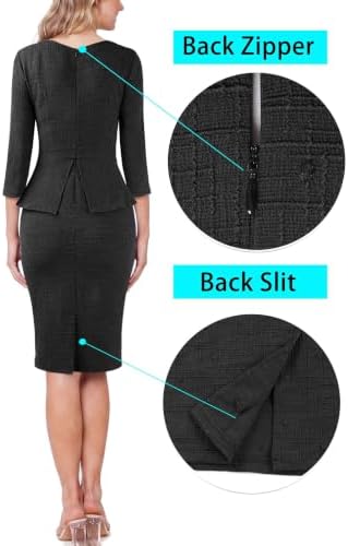 VFSHOW Womens Work Business Office Front Zipper Peplum Church Sheath Dress