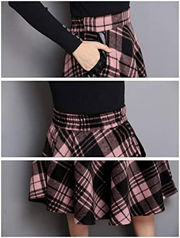 IDEALSANXUN Womens Plaid Wool Skirts Elastic Waist A-Line Pleated Tartan Long Skirts