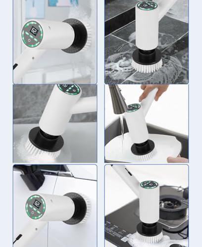 Electric Spin Scrubber: Crodless Power Spin Scrubber with Long Handle and Dual Speeds for Cleaning Bathroom Tub Tile Floor Include Cleaning Brush