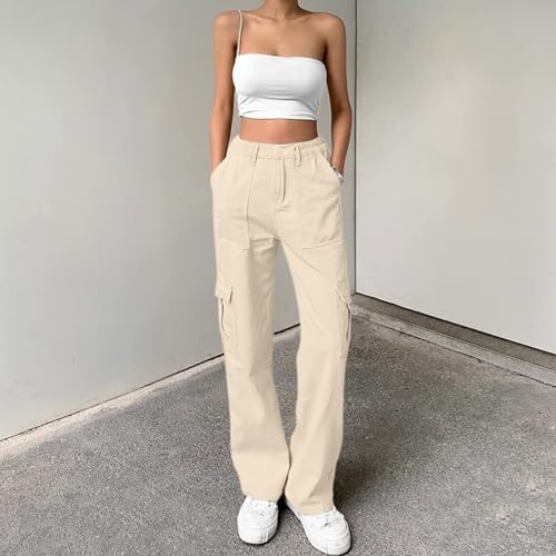 Lepunuo Cargo Pants for Women High Waisted Casual Pants Baggy Stretchy Wide Leg Y2K Streetwear with 6 Pockets