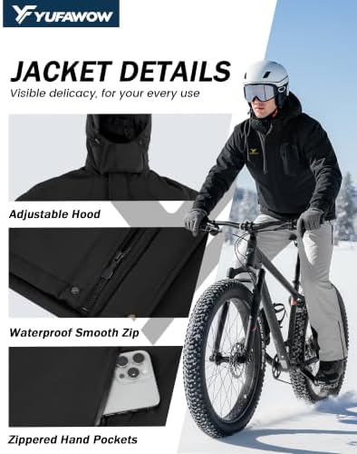 Yufawow Men Winter Jacket Skiing Jacket Insulated Fleece Lined Waterproof Windbreaker for Snowboard Hiking Camping ATV Outdoor Work