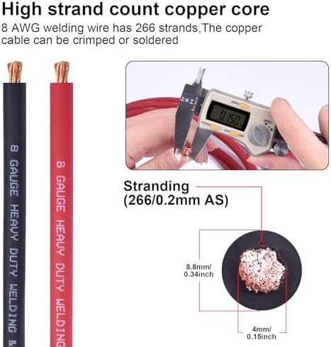 iGreely 8 Gauge 8 AWG Welding Battery Pure Copper Flexible Cable,10 Feet Black +10 Feet Red OFC Wire for Solar RV,5pcs 5/16"" & 5pcs 3/8""Copper Cable Lug Terminal Connector with Heat Shrink Tubing