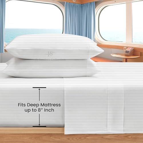 JS Sanders Collection 4PC Boat Sheet Set Universal V Berth, White Stripe