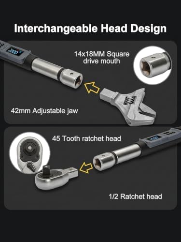 GROWNEER Digital Torque Wrench Set, Inch Pound Torque Wrench with Buzzer & LED Indicator, Electronic Wrench Set with Bits & Sockets (Black, Open Head/7.38-147.5 Ft-lbs)