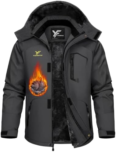 Yufawow Men Winter Jacket Skiing Jacket Insulated Fleece Lined Waterproof Windbreaker for Snowboard Hiking Camping ATV Outdoor Work