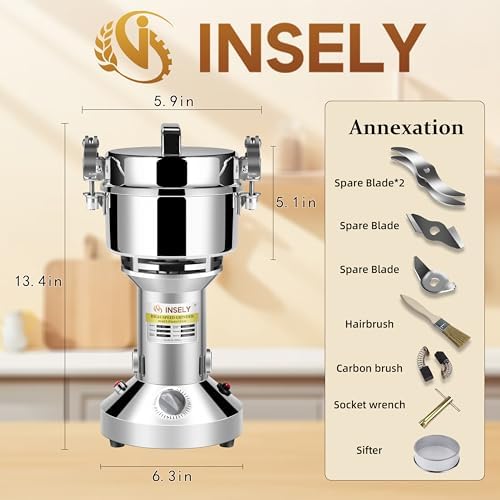 700g Grain Mill Grinder,Stainless Steel Grain Mill for Flour Nut Wheat Corn Spices & Seasonings Dry Grinder Electric Machine Grinder for Kitchen
