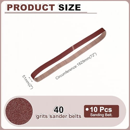 HARFINGTON 2 x 72 Inch Sanding Belts, 10 Pcs 40 Grits Aluminum Oxide