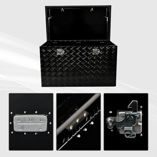 44 Inch Heavy Duty Aluminum Truck Tool Box Pick Up Truck Bed RV Trailer Toolbox Storage Organizer with Side Handle, Lock & Keys，Black,5 Bar Tread 44"(L) X24''(W) X24(H) Storage Box