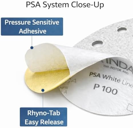 Indasa 5" 8-Hole WhiteLine Rhynostick PSA Sanding Discs (56 Series), Aluminum Oxide Vacuum Sandpaper, 40–400 Grit, Pressure Sensitive Adhesive, 50 or 100 Discs (5 Inch, 8 Holes, 100, Medium)