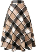 IDEALSANXUN Womens Plaid Wool Skirts Elastic Waist A-Line Pleated Tartan Long Skirts