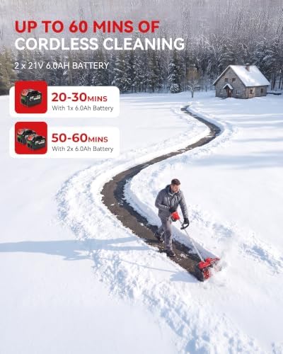 Cordless Snow Shovel, 14-Inch Width, 6-Inch Depth, Up to 60mins Runtime