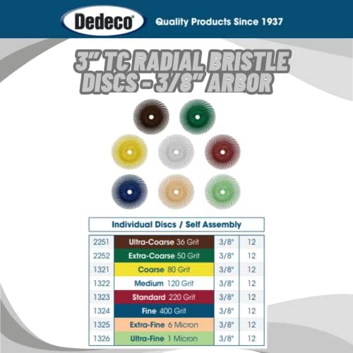 Dedeco Sunburst Radial Bristle Discs 12-Pack - 3" Curved - 3/8" Arbor - White 120 Grit (Medium) - Aluminum Oxide for Polishing & Finishing