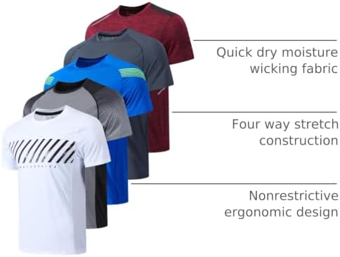 Liberty Imports 5 Pack Men's Active Quick Dry Crew Neck T Shirts