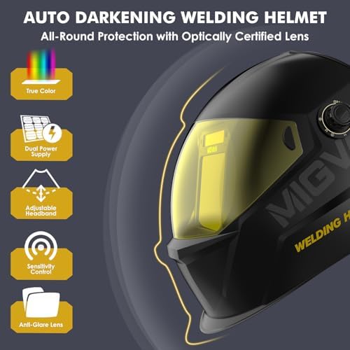 Welding Helmet Auto Darkening True Color Large Viewing, Welding Hood Solar/Rechargeable Battery Powered, Wide Shade 4/5-13 with 4 Arc Sensor, Optical Clarity Welding Mask for TIG MIG ARC Grind