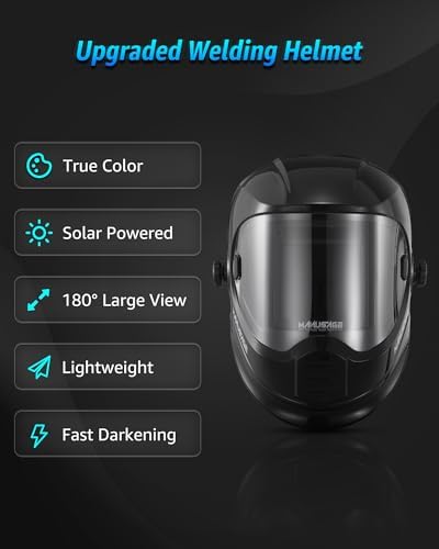 MANUSAGE Panoramic View Welding Helmet Auto Darkening, Welding Hood with 4 Arc Sensor Solar Power, True Color Shade 5-8 and 9-13 Idear for TIG MIG ARC, Adjustable Delay and Sense (E980S)