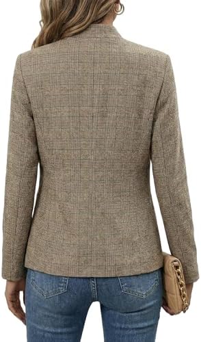 Mina Self 2026 Fall Women's Open Front Tweed Blazer,Plaid Fitted Jacket