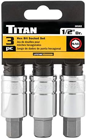 Titan Tools 16162 1/2-Inch Drive 3-Piece SAE Large Hex Bit Socket Set