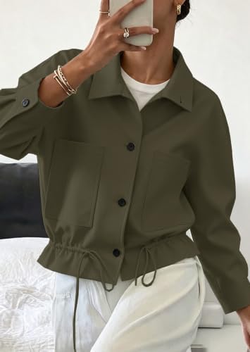 Womens Funnel Neck Jackets Fall Casual Ruffle Hem Cropped Coats