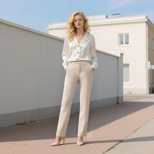 iChosy Women's Stretch Straight Leg Dress Work Pants Business Casual Slacks