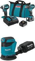 Makita XT281S 18V LXT 2-Pc. Combo Kit (3.0Ah) with Makita XOB01Z 18V LXT® Lithium-Ion Cordless 5" Random Orbit Sander, Tool Only