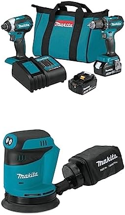 Makita XT281S 18V LXT 2-Pc. Combo Kit (3.0Ah) with Makita XOB01Z 18V LXT® Lithium-Ion Cordless 5" Random Orbit Sander, Tool Only