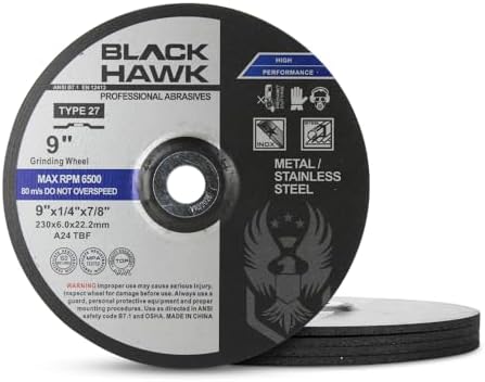 BHA Depressed Center Metal Grinding Wheels for Angle Grinders, 9” x 1/4” x 7/8” - 5 Pack