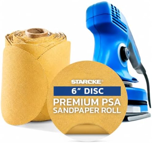 6 Inch Sanding Discs 120 Grit, 100 Pack Sandpaper Discs PSA Adhesive Sandpaper Roll No Hole - Disc Gold Round Sanding Paper, Durable Sand Paper for Wood, Auto Body, Metal, Paint for Surfaces