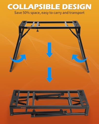 STRICH Collapsible Piano Keyboard Stand & Bench Set, Portable Digital Piano Stand for 54-88 Key Electric Pianos & Adjustable Piano Bench, Music Keyboard Bench Seat, Chair, Black, SKT-01 & SPB-M60
