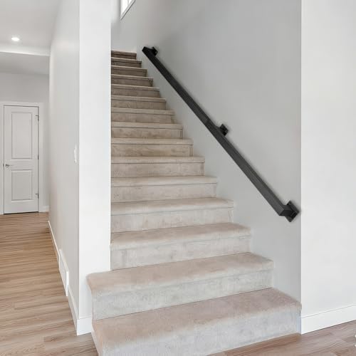DTGN Stair Railing Indoor 4FT - Square Tube Handrail Metal Staircase Wall Mounted Handrails for Home Indoor Stairs Loft - Non-Slip W/Screws & Expansion Tube & Hex Wrench - White