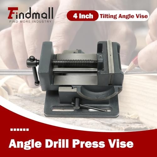 findmall 4 Inch Angle Drill Press Vise 0-90 Degree Tilting Angle Vise Iron Cradle Style Angle Vise Fit for Drilling Machine