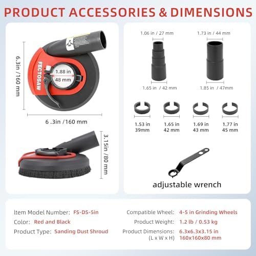 Universal Angle Grinder Dust Shroud for Concrete Grinding, Fits 4.5–5 & 7 Inch Grinders, Vacuum Dust Collection Cover (No Wheel) (5-inch Dust Shroud)