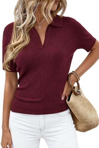 PRETTYGARDEN Women's Short Sleeve Sweater Polo Shirts