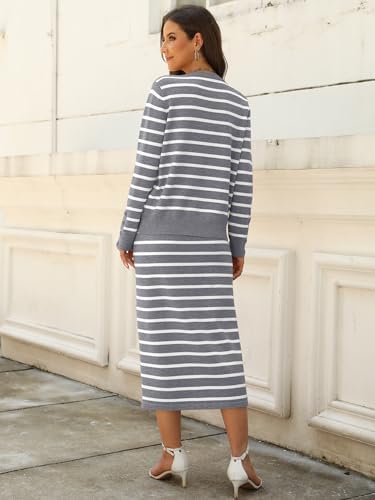 ANRABESS Women 2 Piece Striped Sweater Skirt Set