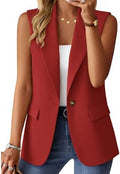 Mina Self Women's Sleeveless Vest Tops Open Front Lightweight Blazer Jacket