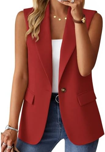 Mina Self Women's Sleeveless Vest Tops Open Front Lightweight Blazer Jacket