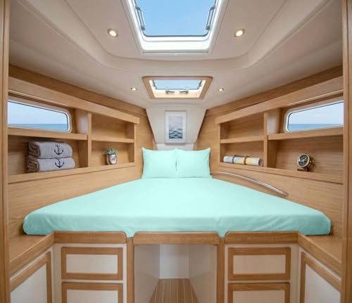 JS Sanders V Berth Boat Sheet 1 Pcs 600 TC Egyptian Cotton, Aqua Blue